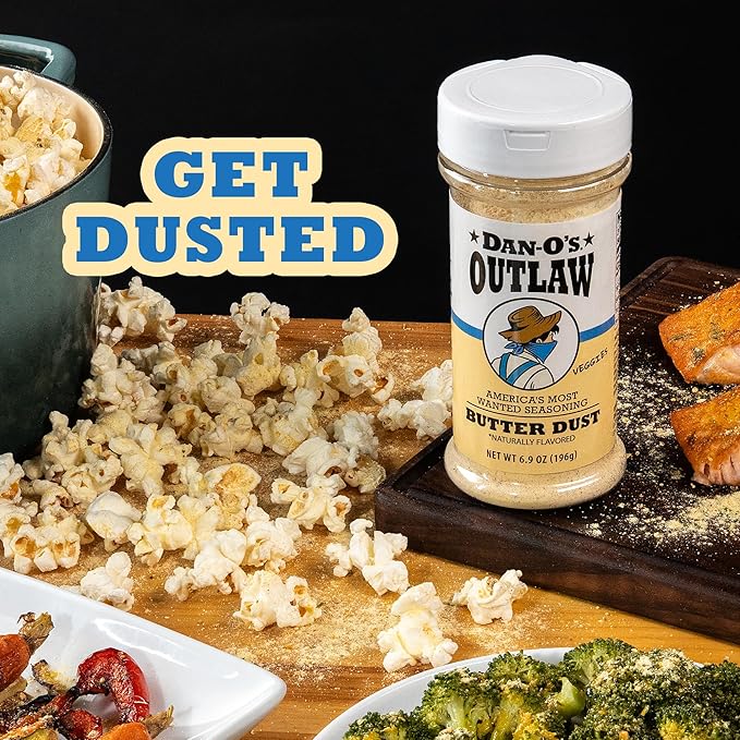 Dan-O's Outlaws Butter Dust Seasoning, 6.9 oz Bottle, Buttery All Purpose Seasoning for Chicken