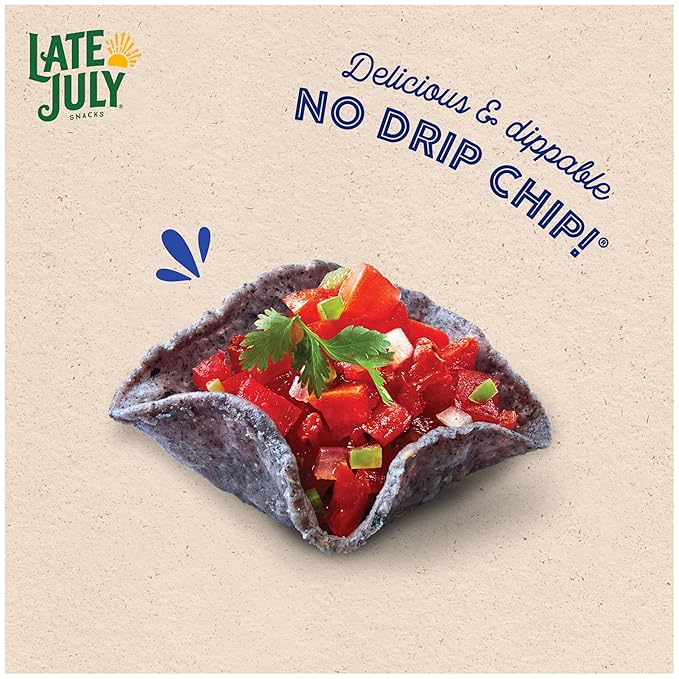 Late July Snacks, Dippers, Organic Blue Corn Tortilla Chips, 7.4-oz. Bag (Pack of 3)