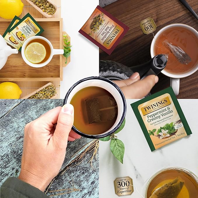 Twinings 48 Tea Bags Herbal Variety Pack, Bundle with 20 Flavored Honey Sticks – 12 Flavors
