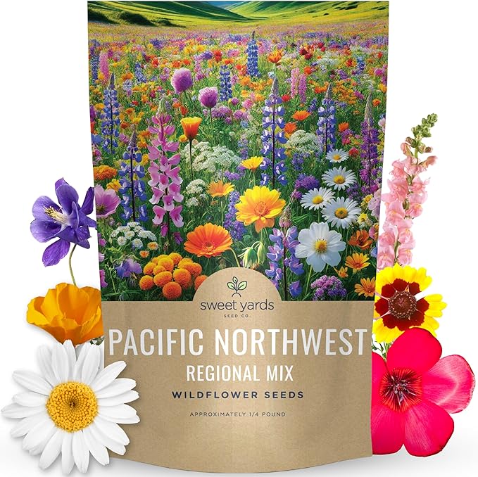 Pacific Northwest Regional Mix - Bulk 1/4 Pound Pouch - 96,000 Flower Seeds for Planting