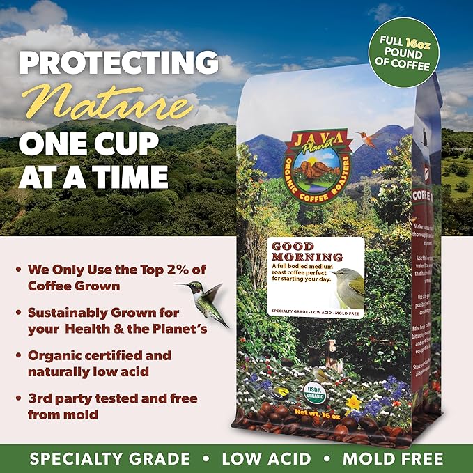 Low Acid Organic Coffee ??Whole Bean, Mold-Free & Stomach Friendly by Java Planet, Good Morning