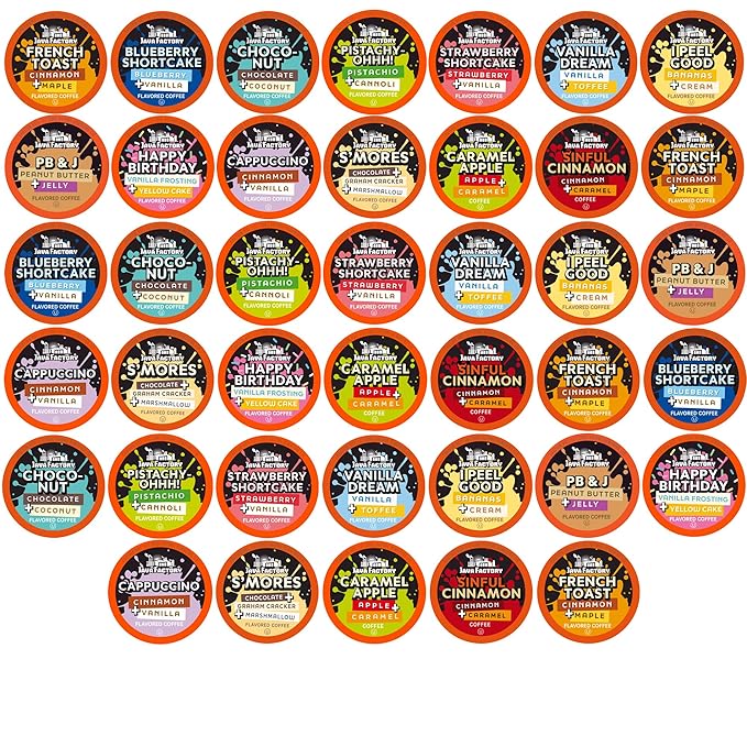 Java Factory Flavored Coffee Pods, Assorted Sampler, Variety Pack, Compatible with K Cup Brewers