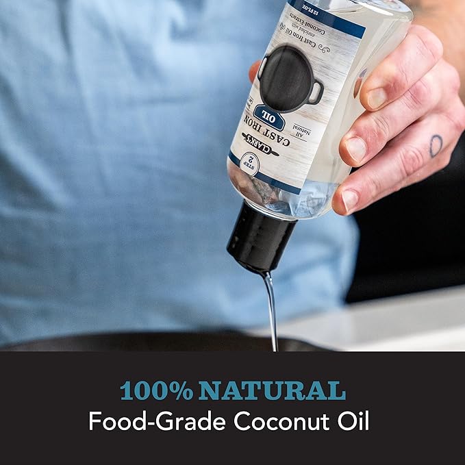 CLARK???Seasoning Oil for Cast Iron Skillets 12oz - 100% Plant-Based Coconut Oil - Mineral Oil for