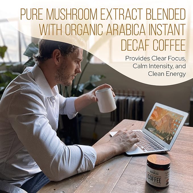 La Republica DECAF Organic Mushroom Coffee (35 Servings) with 7 Superfood Shrooms, Great Tasting