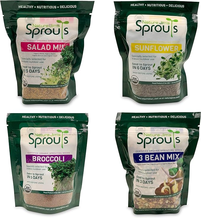 Nature Jims Sprouts Sunflower Seed - Certified Organic Black Oil Sunflower Sprouts for Soups - Raw