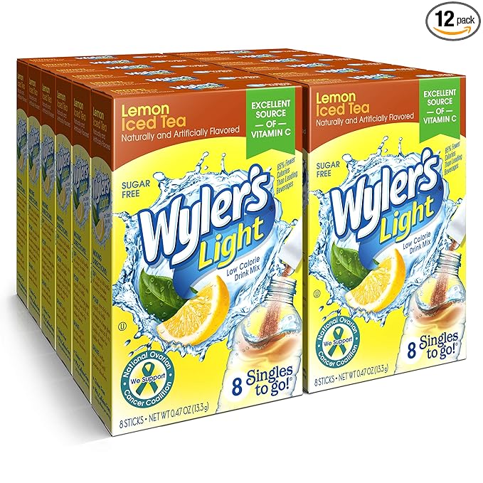 Wyler's Light Singles To Go Powder Packets, Water Drink Mix, Lemon Iced Tea, 96 Single Servings