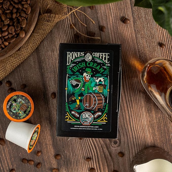 Bones Coffee Company Flavored Coffee Bones Cups Irish Cream Flavored Pods | 12ct Single-Serve