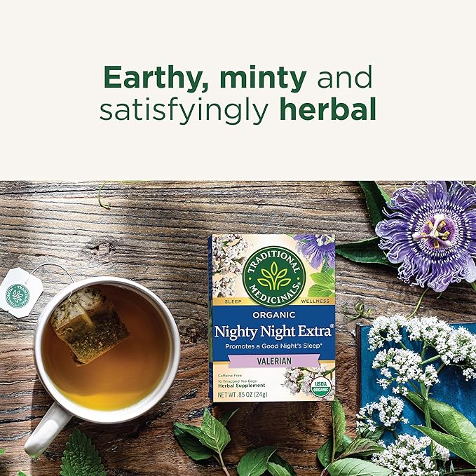 Traditional Medicinals Organic Nighty Night Extra Tea With Valerian Root for Relaxation, 16 Tea