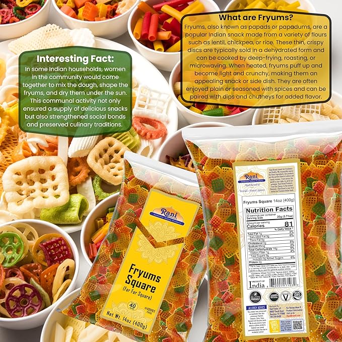 Rani Far Far / Fryums (Wheat & Tapioca Pellet) Square Shape 14oz (400g) ~ Vegan, Kosher, Uncooked