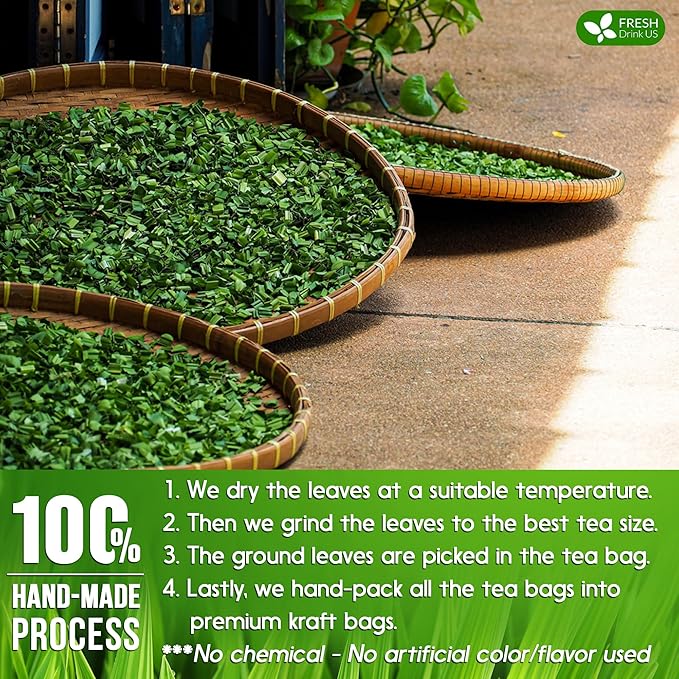 FreshDrinkUS, Premium 30 Pandan Leaf Tea Bags, 100% Natural & Pure from Pandan Leaves. Loose Leaf