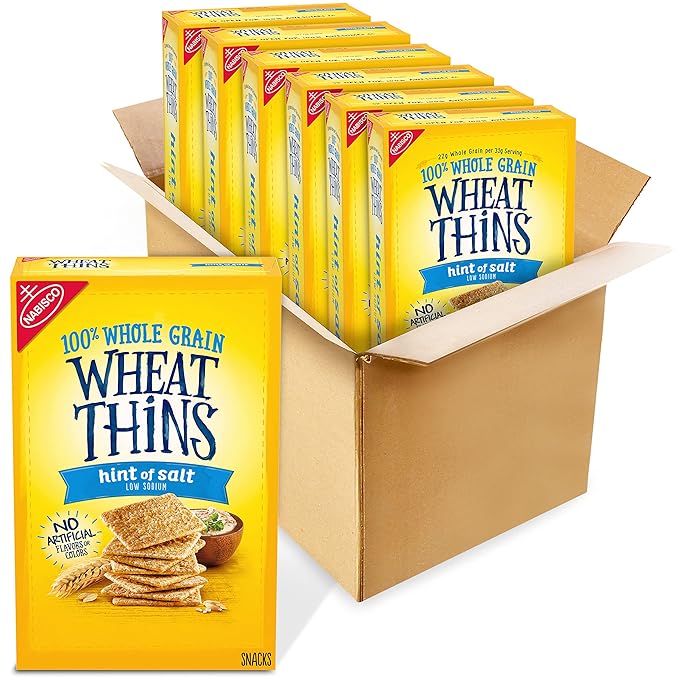 Wheat Thins Hint of Salt Low Sodium Snacks, Whole Grain Wheat Crackers, Bulk Snack Crackers, 6