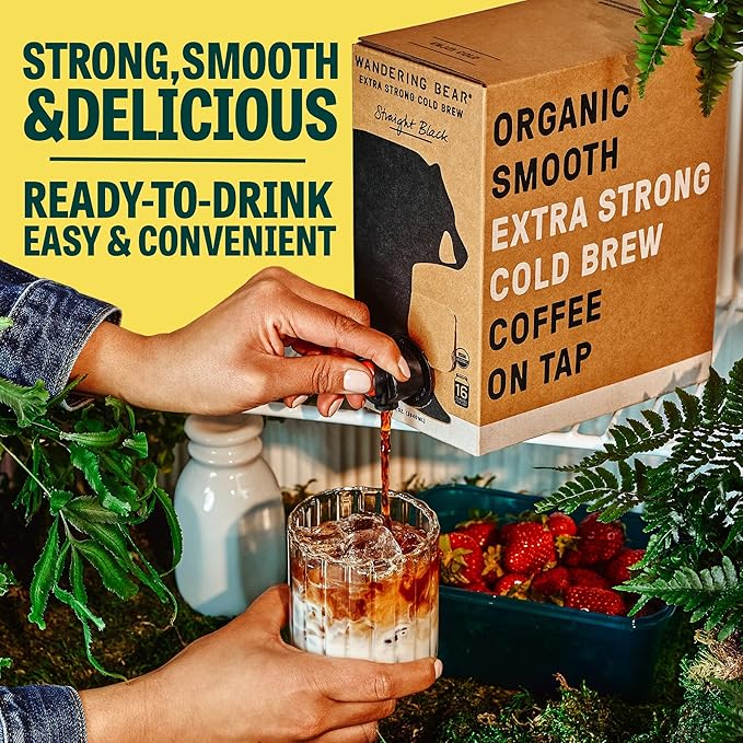 Wandering Bear Straight Black Organic Cold Brew Coffee On Tap, 96 fl oz - Extra Strong, Bold