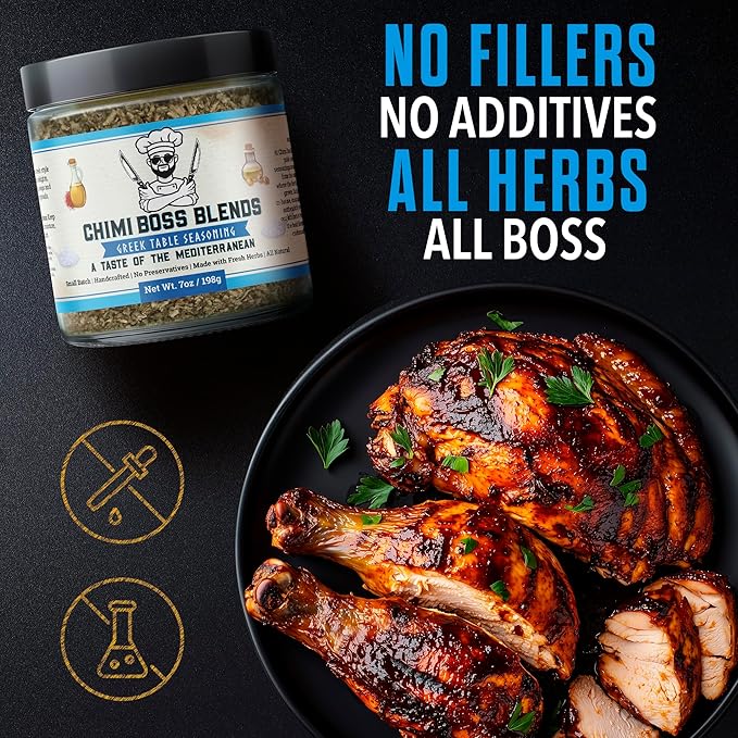 Chimi Boss Greek Table Seasoning, 7oz of Zest ??All-Purpose Mediterranean Herb Blend for Chicken