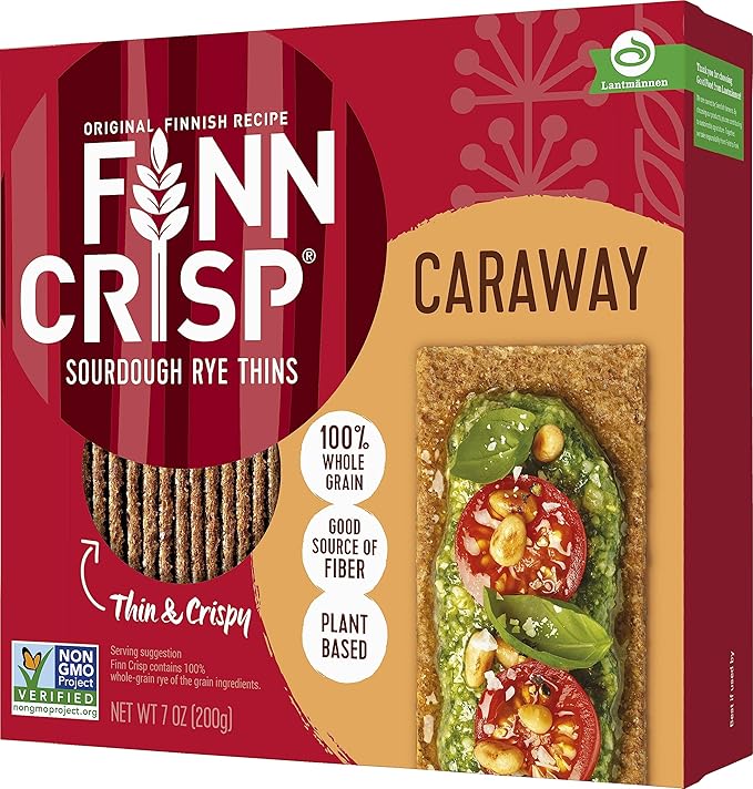 Finn Crisps Rye Crispbread with Caraway 7oz | Thin, Crispy Rye Flatbreads with Caraway | Authentic