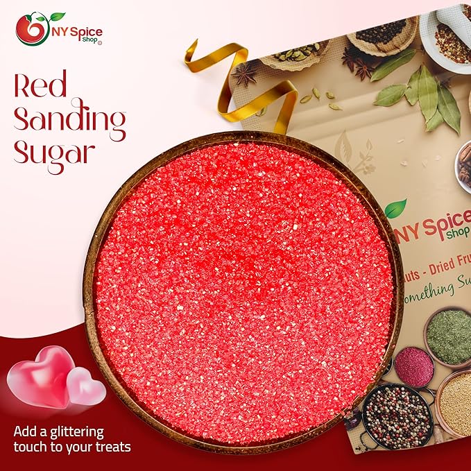 NY Spice Shop Red Sanding Sugar - 1 Pound Sweet Colorful Edible Sprinkles For Candy Dish - Sugar