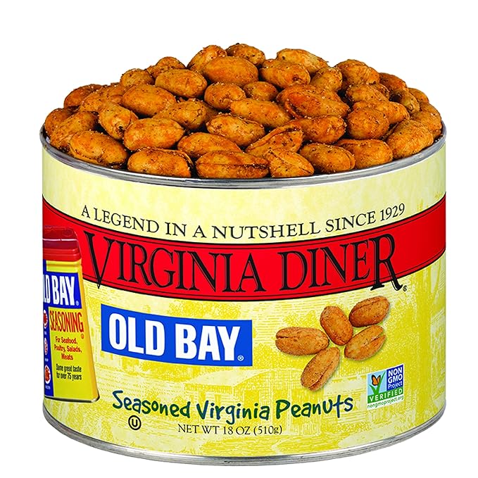 Virginia Diner Old Bay Seasoned Virginia Peanuts - Non-GMO, Preservative Free Spicy Old Bay Nuts