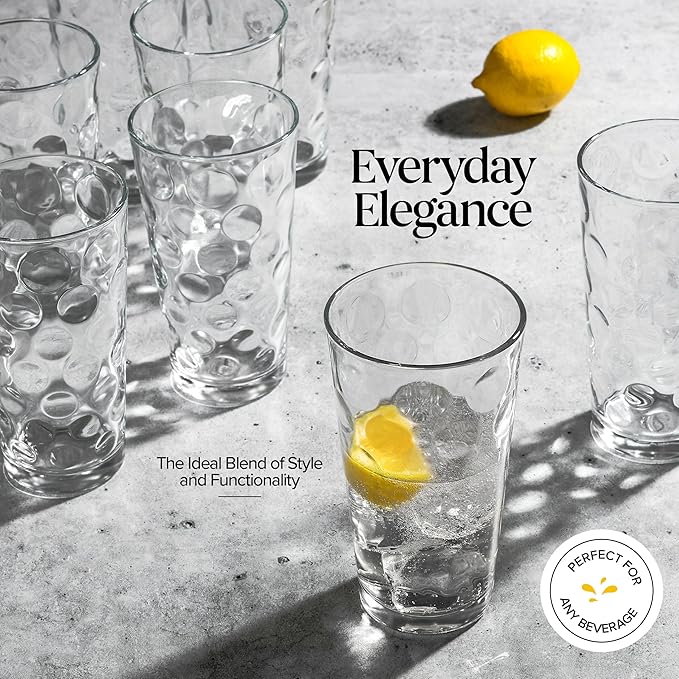 Highball Drinking Glasses Set of 10 Glass Cups by Home Essentials, 17 Oz. Glassware, for Water