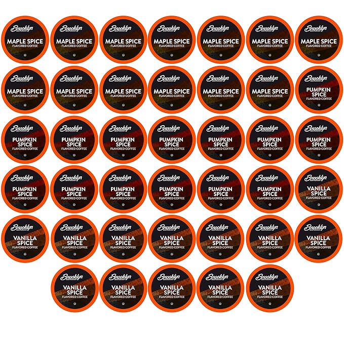 Brooklyn Beans Roastery Coffee Pods, Fall Flavored Variety Pack Sampler (Pumpkin, Maple, Vanilla)