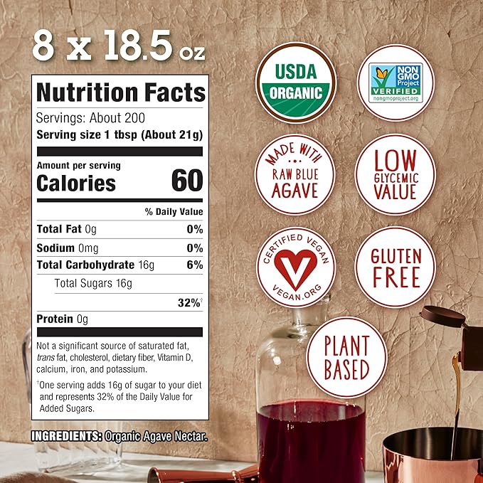Agave In The Raw Organic Agave Nectar Sweetener, Blue Agave Syrup, No Erythritol, Sugar Substitute