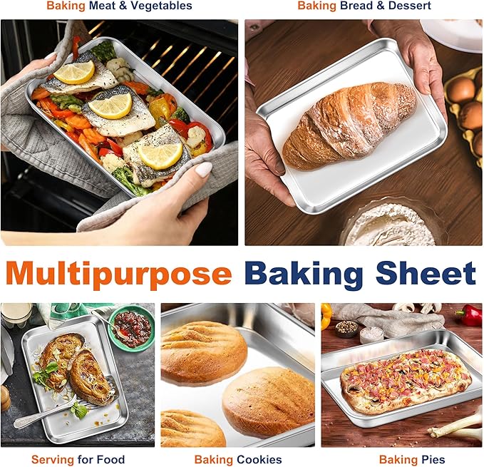 P&P CHEF 9 Inch Baking Cookie Sheet, Oven Pan Tray Stainless Steel Sheet Pan for Kitchen, Oven