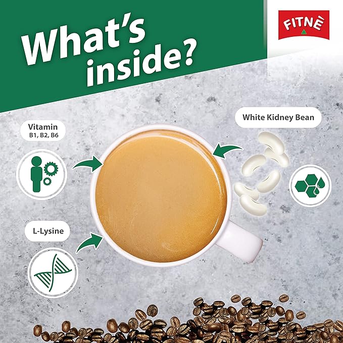 FITNE Instant 3 In 1 Coffee Packets Mix With White Kidney Bean Extract L-Lysine Vitamin B1 B2 B6