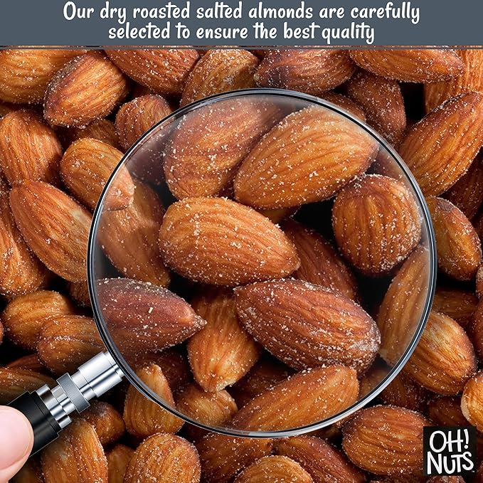 Oh! Nuts Almonds - Dry Roasted Salted - 1 lb - Freshly Oven Roasted and Salted Almonds - Packed in