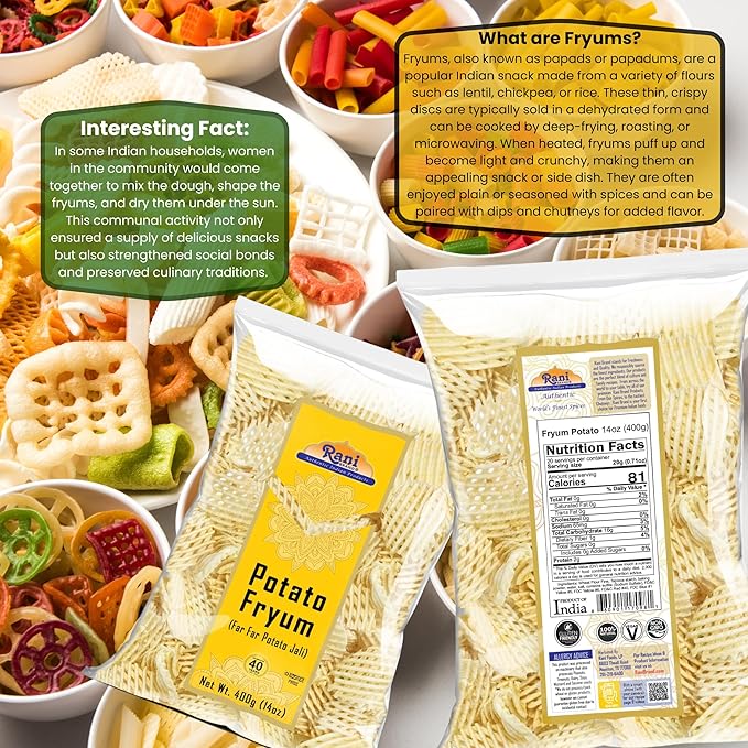 Rani Far Far/Fryums (Wheat & Tapioca Pellet) Potato Jhali 14oz (400g) ~ Vegan, Kosher, Uncooked