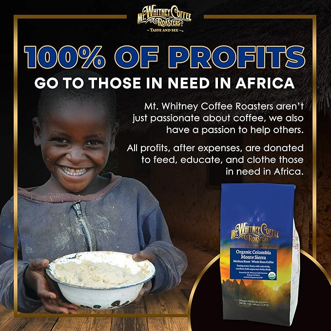 Mt. Whitney Colombia Monte Sierra Organic, Single Origin, Medium Dark Roast, Smooth Full Flavored
