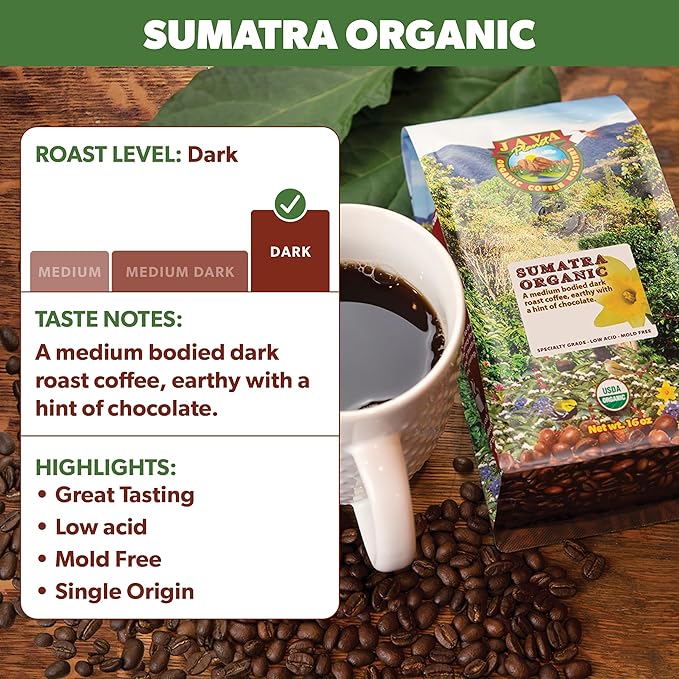 Low Acid Organic Coffee ??Whole Bean, Mold-Free & Stomach Friendly by Java Planet, Sumatran Single