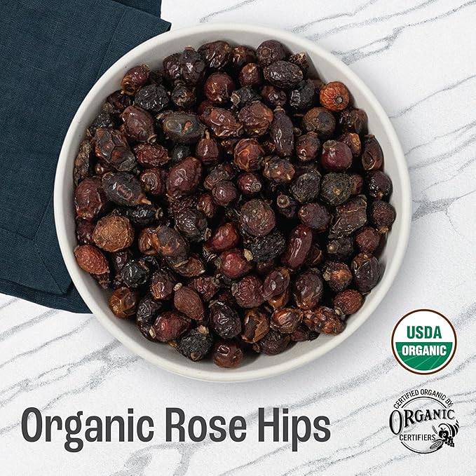 J MAC BOTANICALS Organic Rose Hips (8 oz Bag) Whole, natural organic dried rose hips for herbal