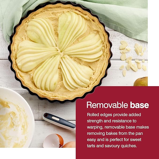 Zyliss E980197 Non-Stick Loose Base Tart Tin | 25cm/10in | Carbon Steel | Dark Blue | Cake