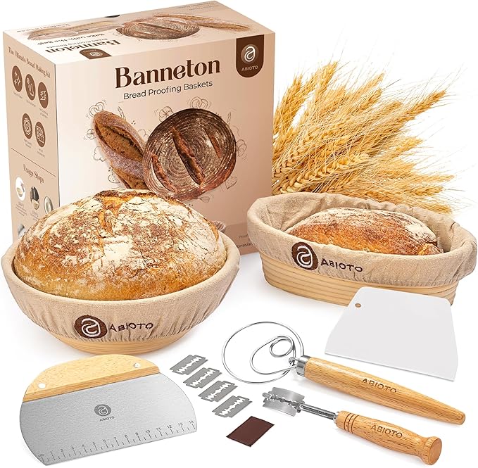 Sourdough Bread Making Kit - 9??Round & 10??Oval Banneton Proofing Baskets, Danish Dough Whisk
