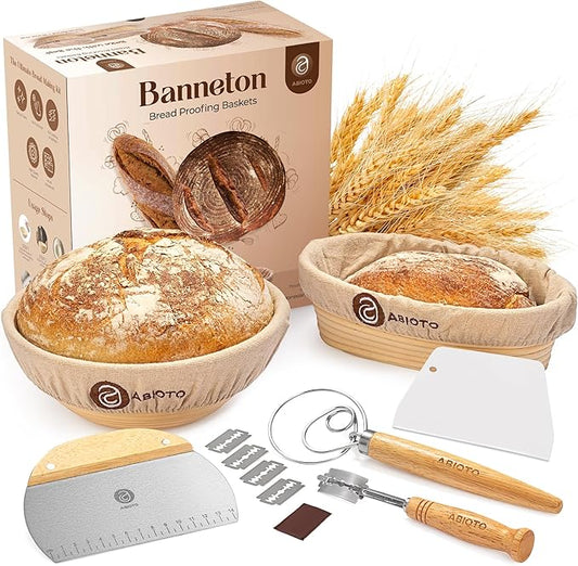 Sourdough Bread Making Kit - 9??Round & 10??Oval Banneton Proofing Baskets, Danish Dough Whisk