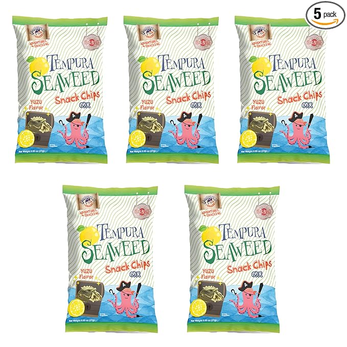 Japanese Tempura Seaweed Snack Chips, Noriten ??Yuzu Flavor | 0.95oz x 5 | Made in Japan by