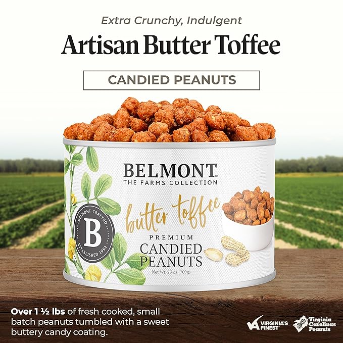 Belmont Peanuts Gourmet Butter Toffee Candied Peanuts, 25 oz (1 Pack) ??Only 4 Ingredients, No