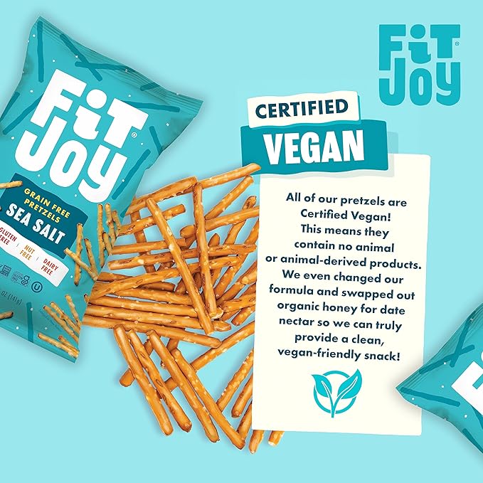 FitJoy Sea Salt Pretzels (Pack of 6, 5 Oz) - Dairy, Nut & Gluten Free Snacks - Grain Free Cassava