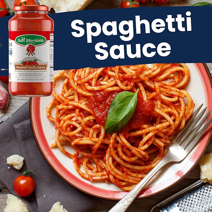 La San Marzano Roasted Garlic Sauce, 24 oz, Pasta Sauce Made in Italy, All Purpose Tomato Premium