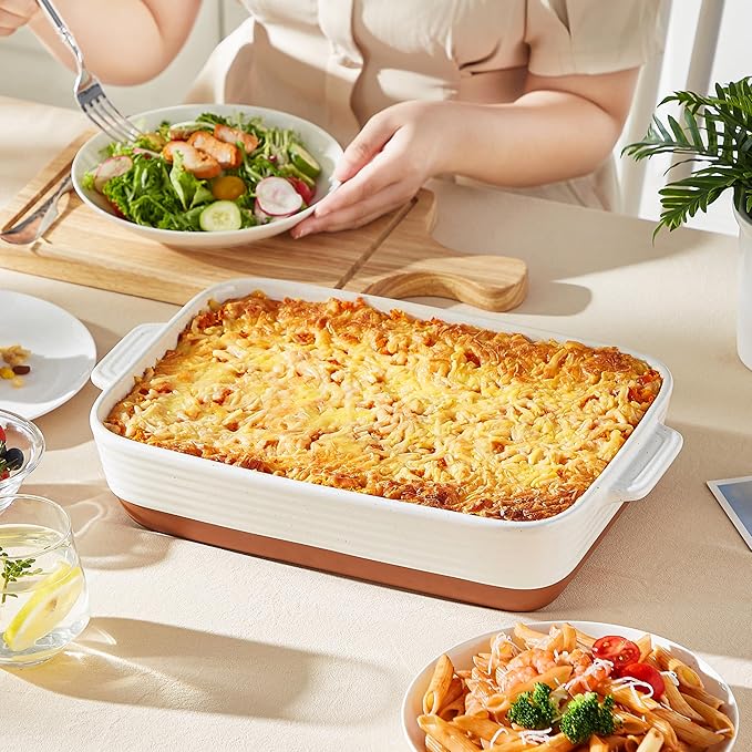 MALACASA Baking Dish 4.8 Qt Ceramic Casserole & Lasagna Pan, 9x13 Inch Deep Rectangular Oven Safe