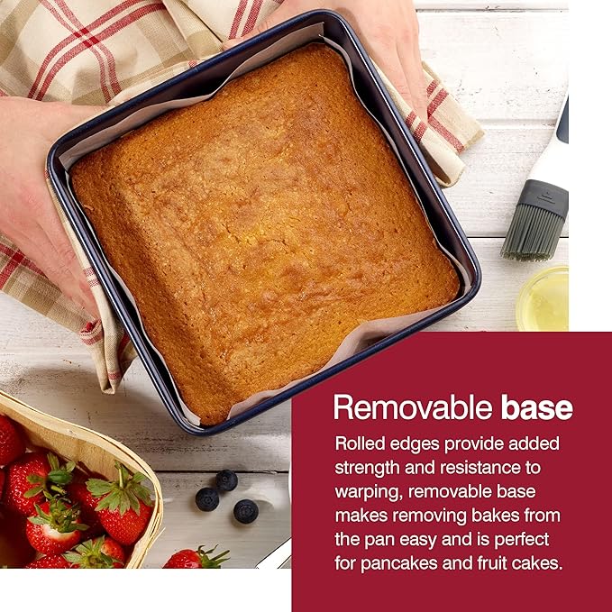 Zyliss E980201 Non-Stick Loose Base Square Cake Tin | 20cm/8in | Carbon Steel | Dark Blue | Baking