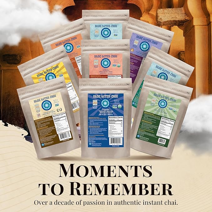 Blue Lotus Chai – Fully Organic Traditional Masala Chai - Makes 265 Cups – Just Add Hot Water, No