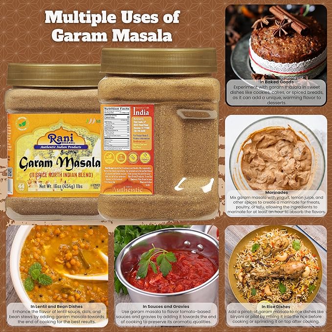 Rani Garam Masala Indian 11-Spice Blend 16oz (1lb) 454g PET Jar ~ All Natural, Salt-Free | Vegan |