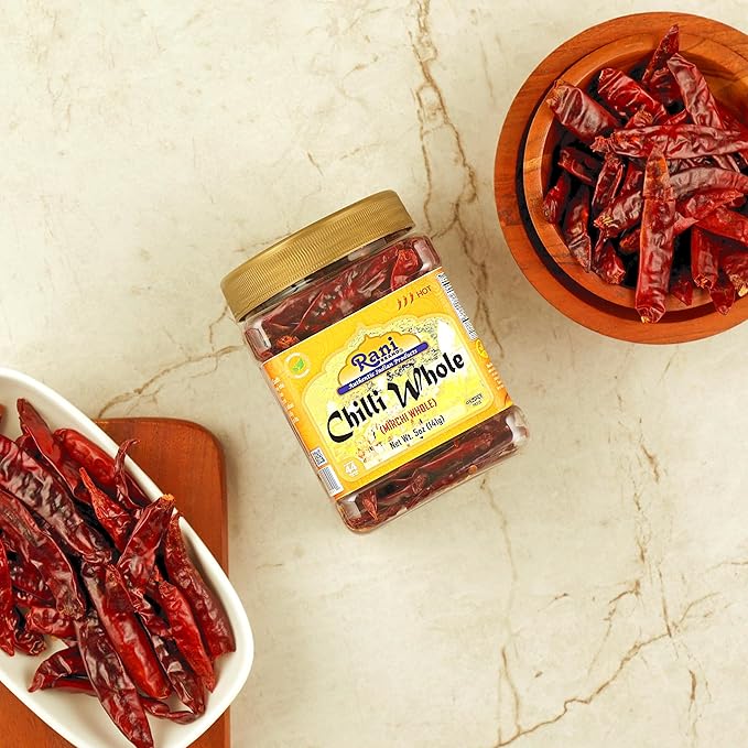 Rani Chilli Whole (Lal Mirch Sabut) 5oz (141g) PET Jar ~ All Natural, Salt-Free | Vegan | No Colors