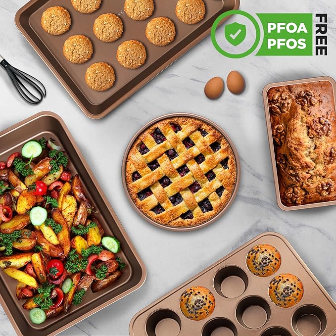 NutriChef 6-Piece Nonstick Bakeware Set, Carbon Steel Baking Pans, Includes Cookie Trays, Wide &