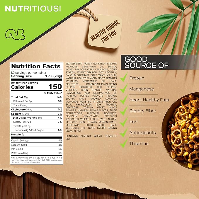 NUT CRAVINGS - Party Bar Nut Mix, Sweet & Savory Pub Snack - Smoked Almonds, Pretzels, Toffee