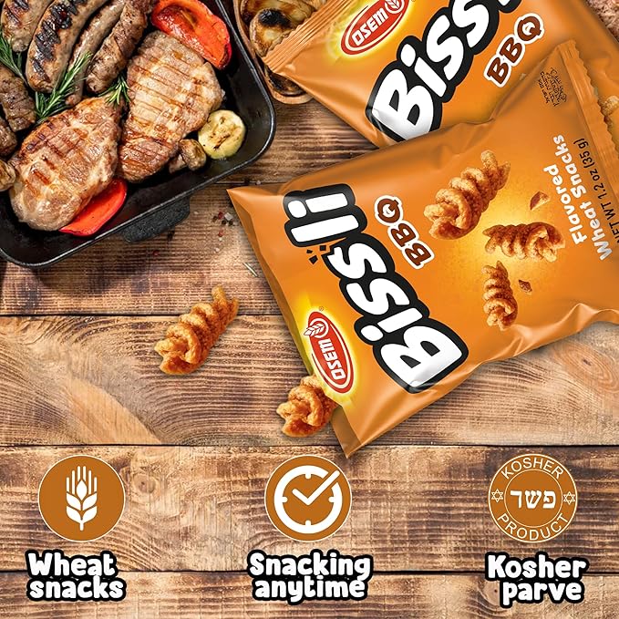 Osem Bissli Crunchy BBQ Wheat Snack, 1.23oz Bags (Pack of 12) – Kosher, No Artificial Colors or