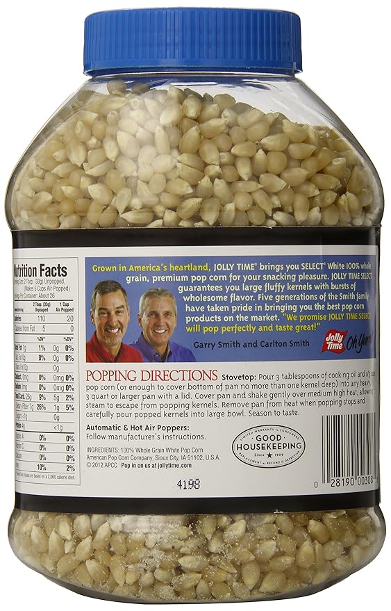 Jolly Time Popcorn Kernels, Gourmet Popping Corn for Air Popper Machine or Stovetop, Select White