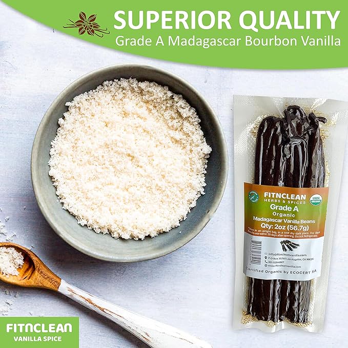 2oz Madagascar Organic Vanilla Beans Gourmet Grade A. Certified USDA Organic 6"-8" by FITNCLEAN