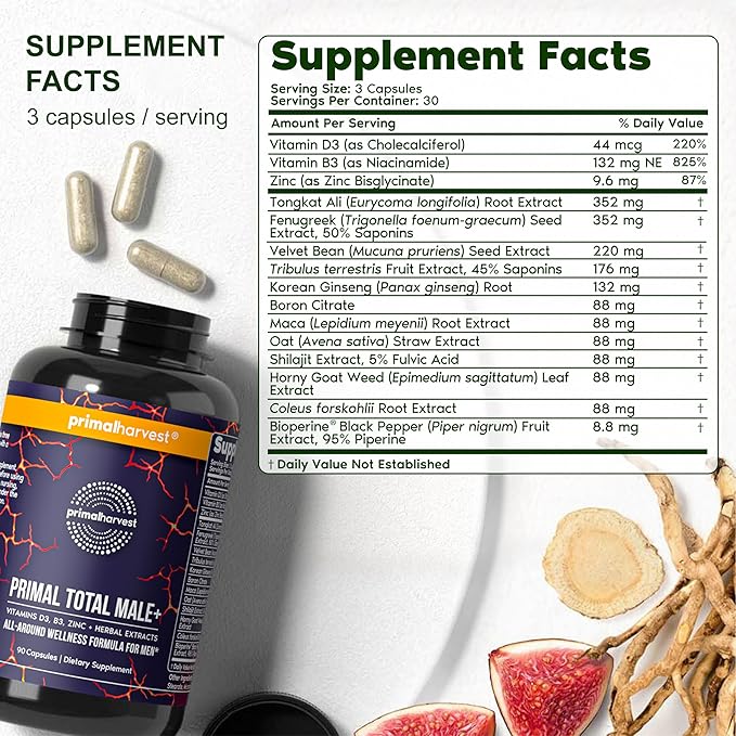 Primal Harvest Total Male+ Multivitamin for Men with Essential Vitamins, Minerals and Herbal