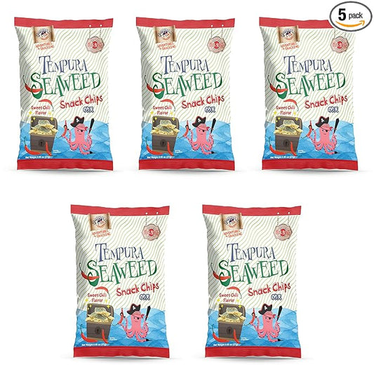 Japanese Tempura Seaweed Chips, Noriten ??Sweet Chili Flavor | 0.95oz x 5 Pack | Made in Japan by
