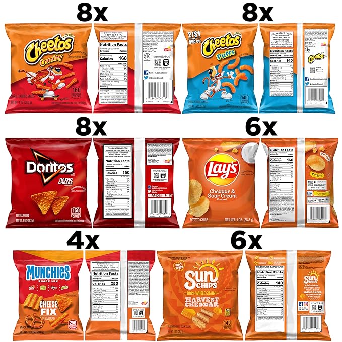 Frito Lay, Cheesy Mix 6 Flavor Variety Pack, Single Serve Bags (40 Pack), Doritos, Cheetos, Lay's